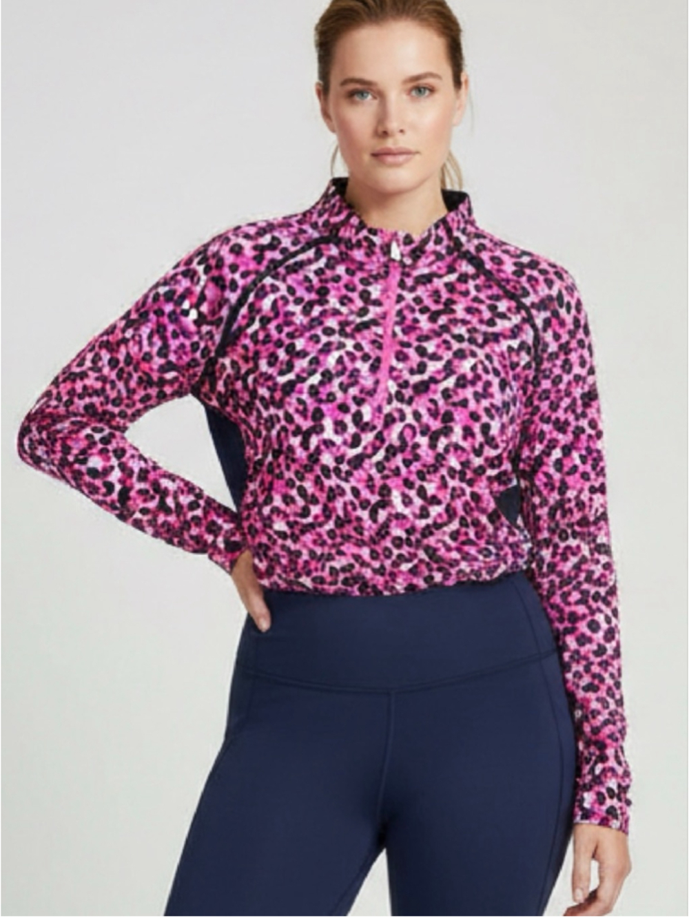 Tail White Label Pink Black Leopard Print Long Sleeve Tee Plus 2X